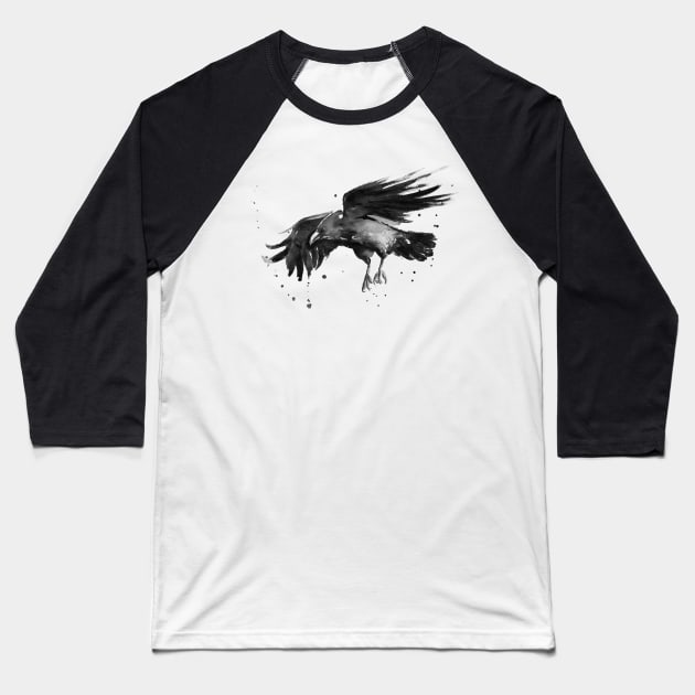Flying Raven Watercolor Baseball T-Shirt by Olechka